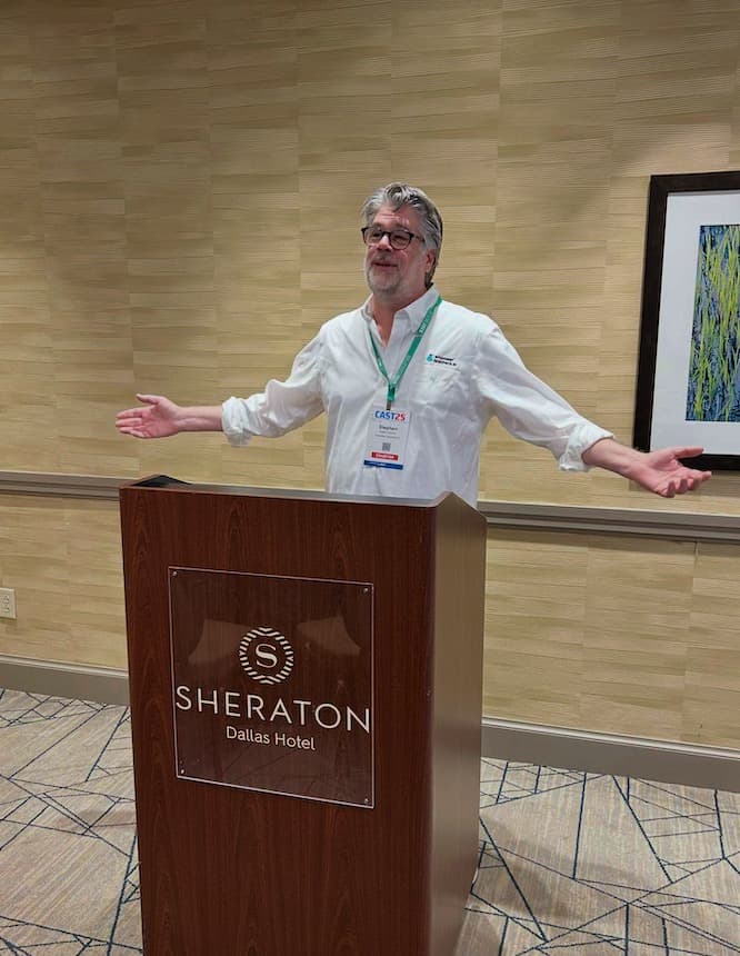 Stephen Walther speaking at a lectern
